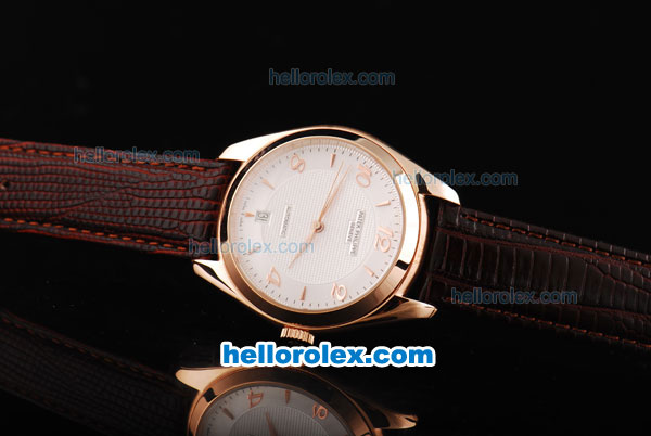 Patek Philippe Classic Swiss ETA 2836 Automatic Movement Rose Gold Case with White Dial and Rose Gold Markers-Brown Leather Strap - Click Image to Close